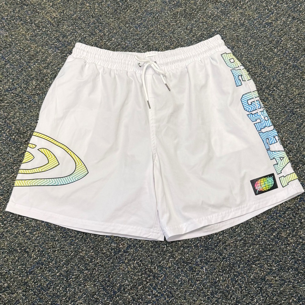 Slunks Be Great Lined Shorts Mens Medium White Graphic Beach Volleyball
